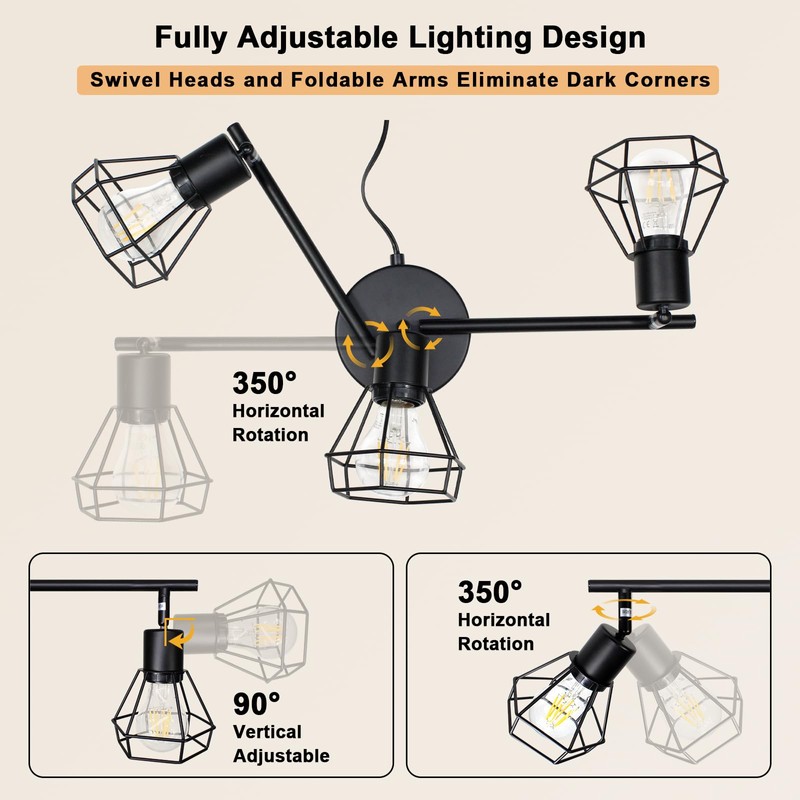 HiBay Track Lighting Plug in, 3-Light Directional Ceiling Light Fixture