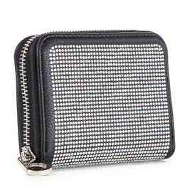 Handbag Express Rhinestone Design Zip Around Petite Wallet (Black-Dots)