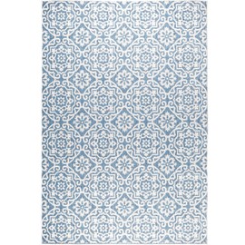Nicole Miller New York Patio Country Julia Transitional Geometric Indoor/Outdoor Area Rug, Blue/Grey, 5'2"x7'2"