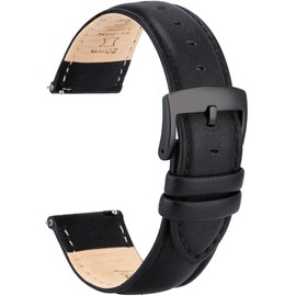 OTTOODY Leather Watch Bands Strap Quick Release, Elegant & Soft Top Grain Genuine Leather Watch band for Men Women, 22mm 21mm 20mm 18mm 16mm Replacement Straps for Watch & Smartwatch, Black Buckle
