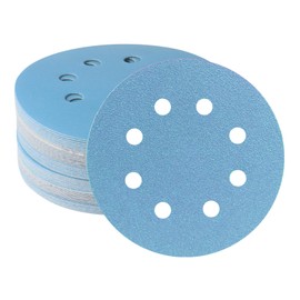 50PCS 125mm Sanding Discs 150 Grit Hook and Loop Sanding Disc, 5 Inch 8 Hole Blue Ceramic Sanding Discs, Dustless and Durable Random Orbital Sander Discs for Automotive and Woodworking