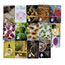 Paquete de15 mascarillas faciales,11 de extracto de fruta, 2 para los ojos y 2 para los labios de colageno                                            