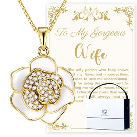 Gifts for Wife, Anniversary Gifts for Wife from Husband, Wife Birthday Gift Ideas, 18K Gold Flower Pendant Necklace for Women | Romantic Gift for Her | Best Jewelry Presents for Christmas/Valentine