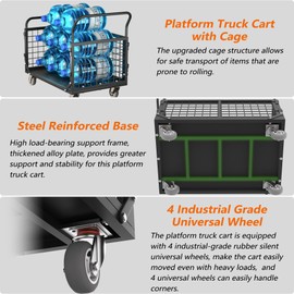 YOHKOH 5in1 Foldable Platform Truck, Platform Truck Cart with Cage, Heavy Duty Push Cart Dolly with 4 360 Degree Swivel Wheels,Flatbed Hand Truck Dolly Cart, 1800lbs Capacity, Black