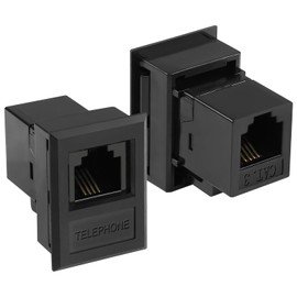 QIANRENON Desktop Connection Box RJ11 Telephone Jack CAT3 RJ11 Female to Female Phone Line Connector RJ11 6P4C Bracket Frame Keystone Jack, Desktop Socket RJ11 Phone Module Plugin, 2Pcs