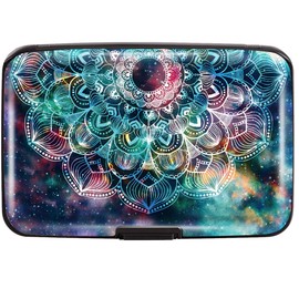 Mini Credit Card Holder for Women or Men,RFID Blocking Slim Hard Card Case ID Case Travel Wallet, Mandala Nebula, Small
