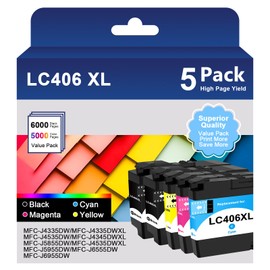 LC406XL Ink Cartridges for Brother Printer LC406 LC406XL Compatible with Brother MFC-J4335DW MFC-J5855DW MFC-J6555DW MFC-J4535DW MFC-J6955DW MFC-J4345DW MFC-J5955DW (2B/C/Y/M) 5Pack