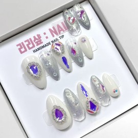 Ice Queen Full Stone Handmade Nail Tips - Black / 얼음의 여왕 풀스톤 수제네일팁 - 블랙