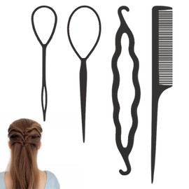 BLOOPIC Hair Arrangement Sticks, Kururinpa Sticks (Set of 4), Hair Braiding Kit, Bundles Hair Styling Tools, Easy Hair Arrangement, Hair Comb, Bun Hair, Women's Hair Styling Tool (Black)