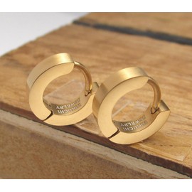 Ø12mm Herren Damen Ohrringe Titan Stab Schmal Klein Kantig Gebürstet od. Hochglänzend Edelstahl Klapp Creolen Helix Kikuchi ERTS022 (gold gebürstet)