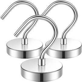 FINDMAG Pack of 3 Extra Strong Magnetic Hooks, Silver, 60 lbs Neodymium Magnetic Hooks, Magnets Magnetic Hooks with Strong Magnets for Cruise and Household, Magnet with Hooks for Camping, Workshop,