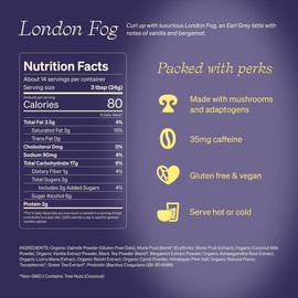 Clevr Blends London Fog Latte, Vegan, Earl Grey Instant Tea Mix, Superfood Powder Blend with Oat Milk, Black Tea, Reishi Mushroom, Organic Spices, Coconut Cream, Ashwagandha, Serve Hot or Iced, 12 oz