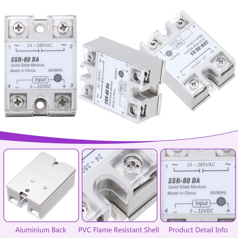 DMiotech SSR-80DA 3-32V DC Input to 24-380V AC Output Single