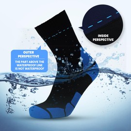 RANDY SUN Waterproof Socks Men Women Waterproof Socks Breathable Cold Resistant Outdoor Water Sports Bicycle Hiking Trail Rowing Skiing Cycling Hiking Golf 1 Pair, Mid-Calf - Black and Blue Block, L