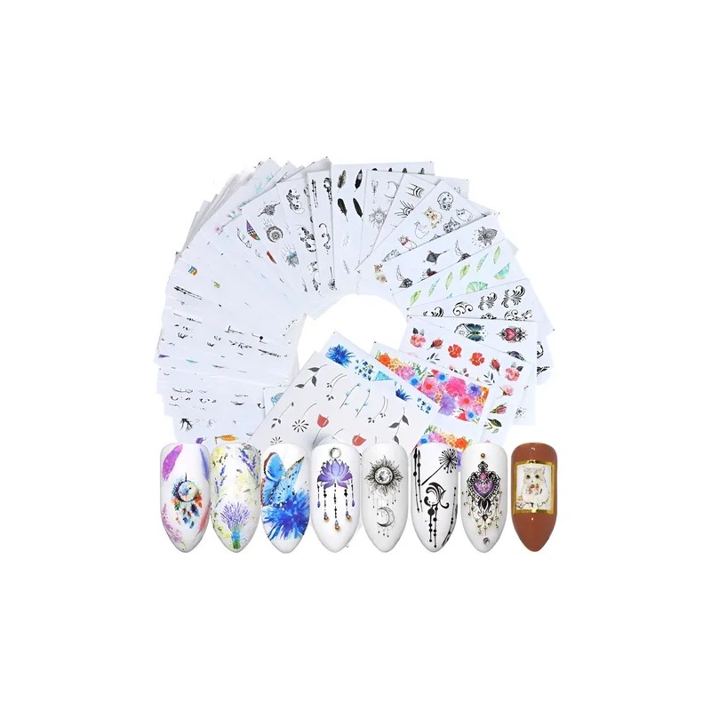 Stiker Uñas 40 Uds Mariposas, Geometría, Plumas, Plantas Etc