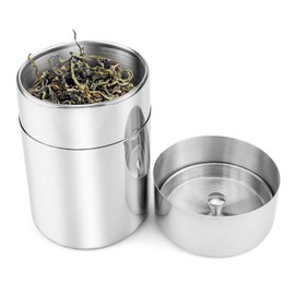 ZJIVQO Tea Tin Canister, Storage Cup, Stainless Steel Storage Container with Airtight Double Lids, Kitchen Cup for Tea Coffee Sugar Seasoning Storage (Small)