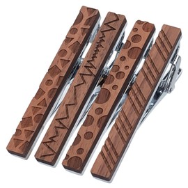 WEBEEDY 4 Styles Wood Tie Clip for Men Tie Bars Clip Wooden Pin Tie Bar Skinny Tie Clip for Gentleman Suit and Tie, Wedding, Business Affairs, Anniversary Date Night Social Activities Gifts