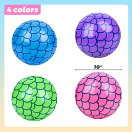 FUTUREPLUSX 4PCS Mermaid Beach Balls, 10 Inch Inflatable Pool Ball Mermaid Party Decorations for Girls
