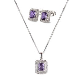 LuckyLy Set de Joyería para Mujer Plata con Zirconia Cúbica, Juego de Collar y Aretes Mujer – Accesorios Ideales como Regalos para Mujer Cumpleaños y Regalos para Mamá Navidad, Modelo Elia Lila