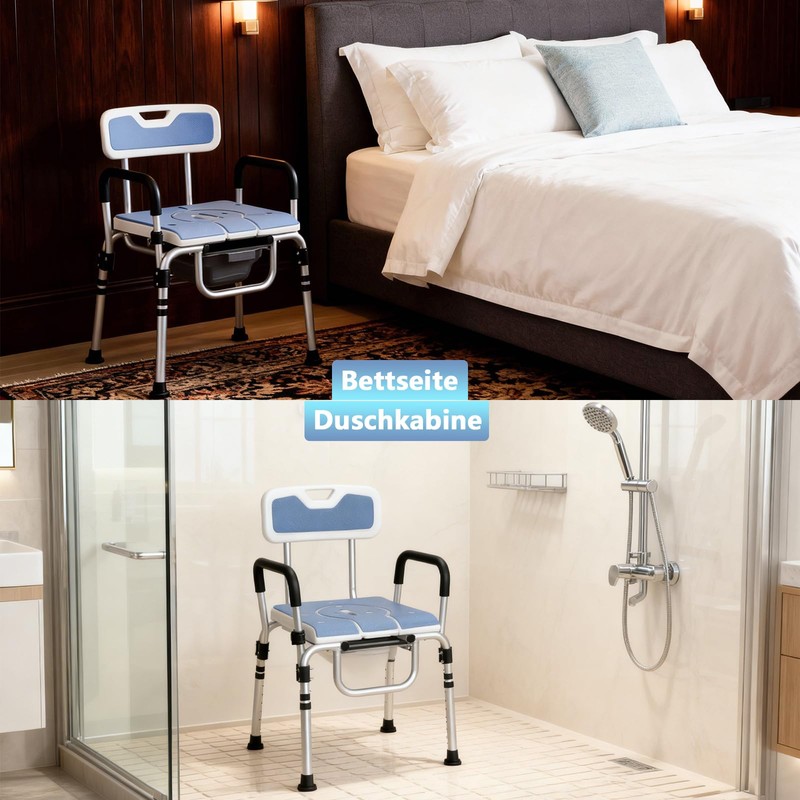 NnsZenith 3 in 1 Bedside Commode Chair and Shower Chair