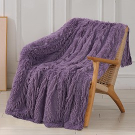 Tuddrom Decorative Extra Soft Fuzzy Faux Fur Throw Blanket 50" x 60",Solid Reversible Long Hair Shaggy Blanket,Fluffy Plush Comfy Microfiber Fleece Blanket for Couch Sofa Bedroom,Patrican Purple
