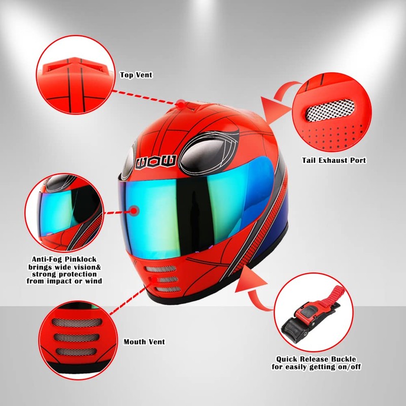 WOW Motorcycle Full Face Helmet Street Bike BMX MX Youth