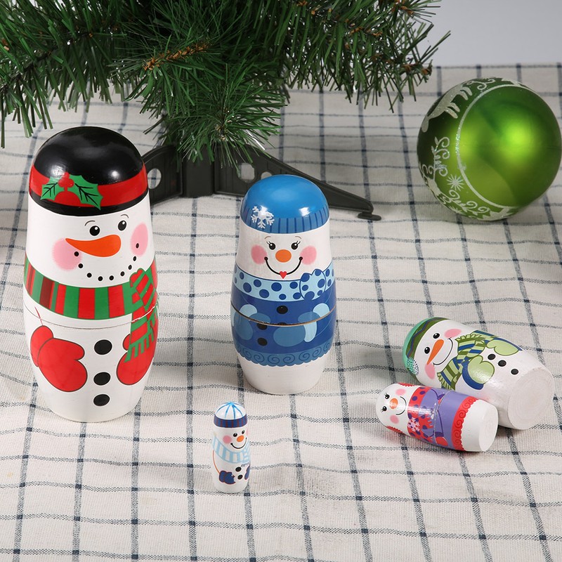 5pcs Christmas Handpainted Cute Wooden Matryoshka Dolls Russian Nesting Dolls
