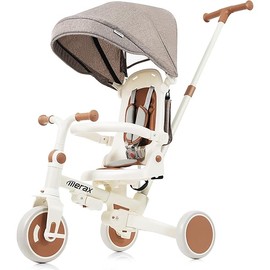 Merax 7-in-1 Foldable Toddler Tricycle Removable Pedal, Canopy and Guardrail Adjustable Push Handle