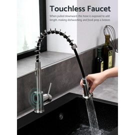 WEWE Touchless Kitchen Faucet with Pull Down Sprayer - Motion Sensor Kitchen Faucets Spring Single Handle Stainless Steel Kitchen Sink Faucet (Brushed Nickel)