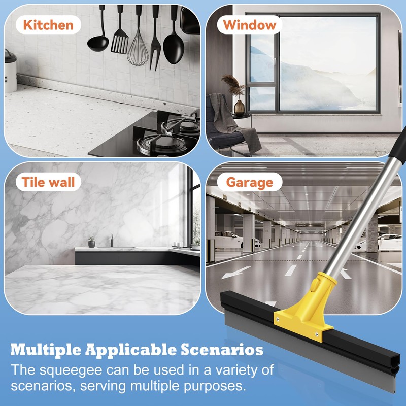 Large Heavy-Duty Floor Squeegee, 18” Rubber Blade Broom & 62”