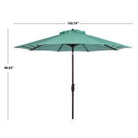 SAFAVIEH 9ft Outdoor Patio Umbrella, Round, Athens Collection, Dark Green & White Stripe, Auto Crank Tilt, UV Resistant for Deck, Backyard, Poolside (PAT8007E)