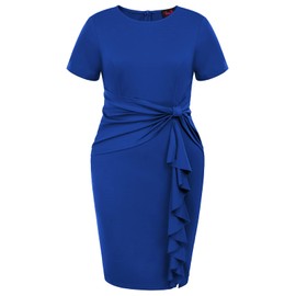 Women's Plus Size Pencil Dress Ruched Waist Office Work Cocktail Sheath Dresses with Slit 3X Royal Blue, 20 Plus
