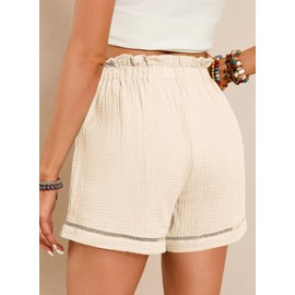 Dokotoo Linen Shorts for Women Cotton Lounge Beach 2024 Spring Fashion Casual Summer Flowy Shorts Trendy Resort Wear Beach Cruise Outfits High Waisted Shorts Beige X-Large