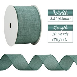 MAYREEL Sage Burlap Wired Ribbon 2.5 Inch Celadon Green Ribbon for Florist Door Wreaths Rustic Wedding Gift Wrapping Farmhouse Crafts Garlands 10 Yards