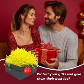 Tisspoms 2LB Crinkle Cut Paper Shred Filler, Paper Shreds for Basket Fillers, Birthday, Gift Wrapping, Anniversary, New Years, Valentine's Easter Gift Decor Party Filler (Fluorescent Yellow)