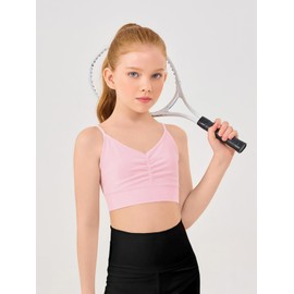 Haloumoning Girls Training Bra Kids Adjustable Sports Bra Yoga Dance Crop Top 5-14 Years Pink