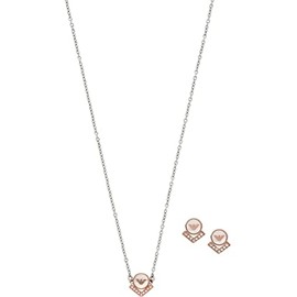 Emporio Armani Set for women essential, necklace: length 400 + 50 mm, size mop coin 8 mm, size V pave 12 x 6 mm / earrings: size mop coin 6 mm, V pave 9 x 4 mm rose gold stainless steel set,