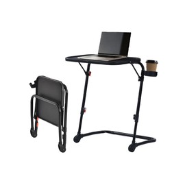 Homy Casa TV Tray Table, 2-Pack TV Dinner Tray on Bed & Sofa, Adjustable Tilt and Height Ergonomic Laptop Desk with Cup Holder for Home Office, Portable Foldable Workstation, Black, Set of 2