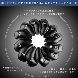 Golf Iron Cover, Golf Equipment, Headcover, Synthetic Leather, Flexible Waterproof Material, Lightweight Fabric, Protection, Velcro Closure, Set of 12, Black, Headcover, Club, Simple, Stylish, (Black)