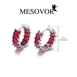 Mesovor Silver Cubic Zirconia Hoop Earrings for Women Girls, Silver Plated Huggie Hoops Earrings Jewelry for Party Prom (Red)