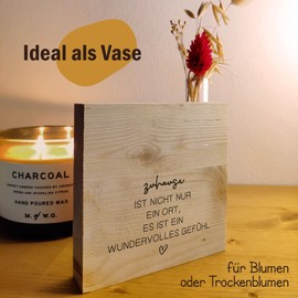 Welcome Home - Home is Feeling Wooden Picture + Test Tube for Standing Opt. as a Vase or Money Gift - Housewarming Gift, Wooden Decoration, Wooden Picture, Beautiful Things, Hygge Lifestyle