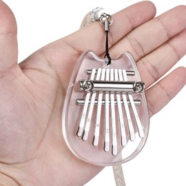 Alnicov Kalimba 8 Keys Thumb Piano, Super MiNi Acrylic Finger Piano with Lanyard, Suitable for Beginners in Birthday, Christmas and Party (Cat Ear Shape)