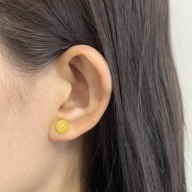 Honey Amber Earrings for Women, 925 Sterling Silver Small Ball Stud Earrings, Amber Ball Jewelry for Her, Natural Amber Jewel