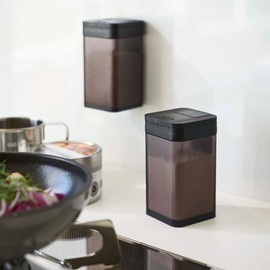 Yamazaki Industries 4820 Magnetic Flour & Spice Bottle, Tower, Black, Approx. W 2.3 x D 2.4 x H 4.1 inches (5.8 x 6 x 10.5 cm), Tower Condiment Container, Sliding Opening and Closing, Adjustable Amount