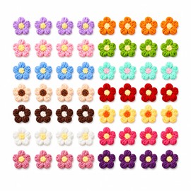56PCS Crochet Flower Patches Knitted Flowers Sew On Appliques, Milk Cotton Handmade Floral Decorations 14 Colours 4-4.5CM for DIY Crafts Clothing Hair Accessories Party Decor