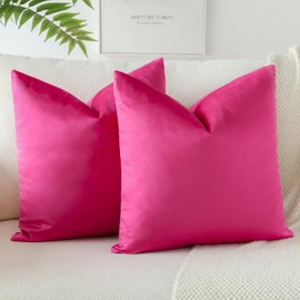 JOTOM Soft Velvet Decorative Throw Pillow Covers 22x22 Inch Solid Cushion Covers 55x55 cm Cushion Case Square Pillow Cases for Couch Sofa Living Room Bedroom Home Decor Set of 2 (Hot Pink)
