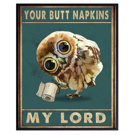 Funny Bathroom Decor - Owl Wall Decor - Butt Napkins - Bathroom Wall Decor - Guest Bathroom Decorations - Bath Wall Decor - Powder Room - Restroom Sign - Bathroom Decor for Women