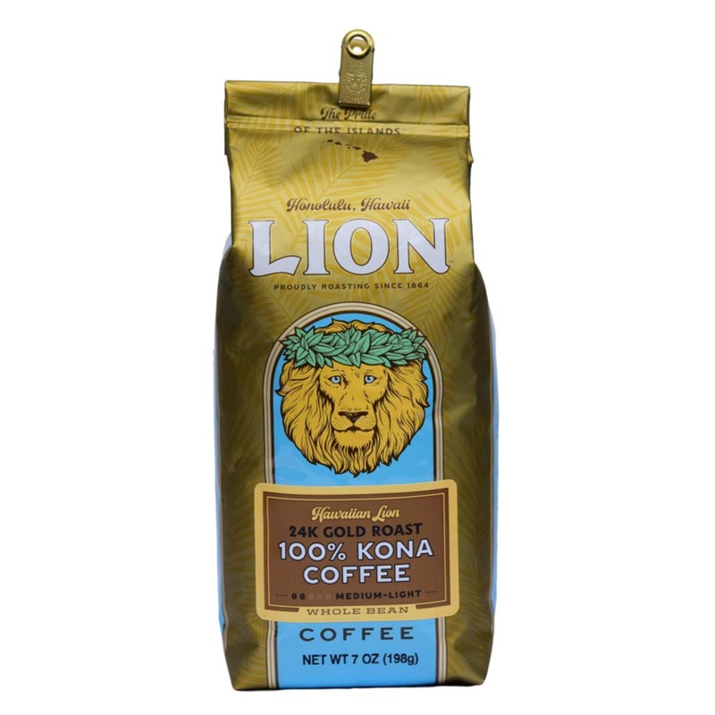 Lion Coffee 24K Gold Roast 100% Kona Whole Bean Coffee,