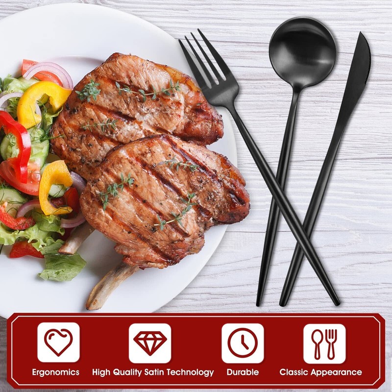 VANVRO Matte Black Silverware Set, 20-Piece Stainless Steel Flatware Set,