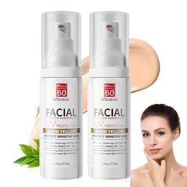 Tinted Sun Cream SPF60 Tinted Moisturiser Sunscreen with Light Coverage, Moisturising & Nourishing, for Natural Complexion Pack of 2